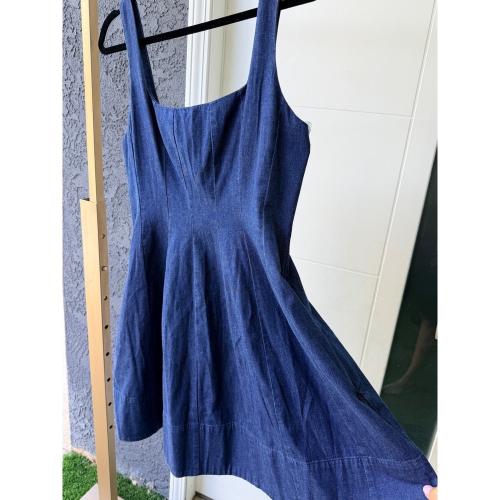 KUT Amelie Denim Dress, Square Neck Fit and Flare Mini Dress with Pockets - Picture 6 of 9